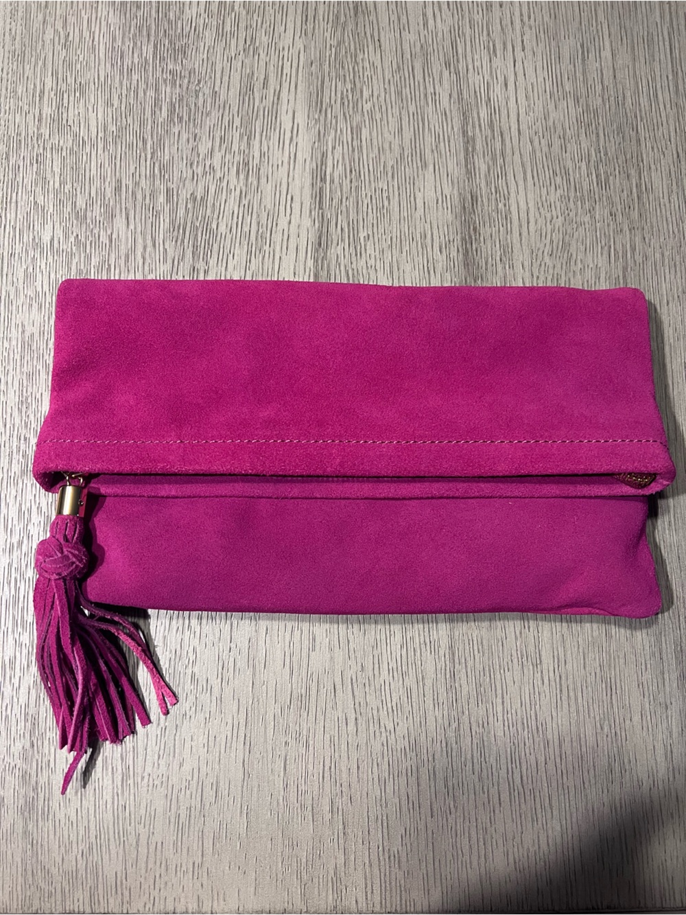 C Wonder 2013 Magenta Suede Fold Over Tassel Clutch